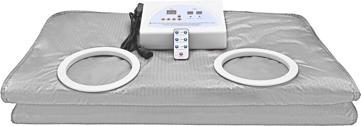 Sauna Deken - 650W - 220V - 60Hz - 2-Zone - Buitenkant Oxford-doek, binnenkant PVC - Stress - Pijnverlichting - Fibromyalgie - Reuma - Infraroodtherapie - Ontspanning - Zilver