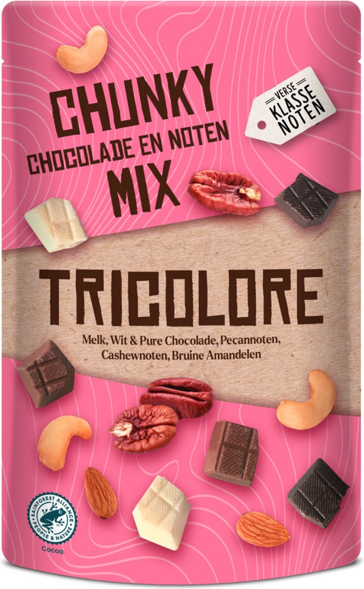 Verse Klassenoten Chunky Chocolade en Noten Mix Tricolore - 6 x 150 gr - Voordeelverpakking