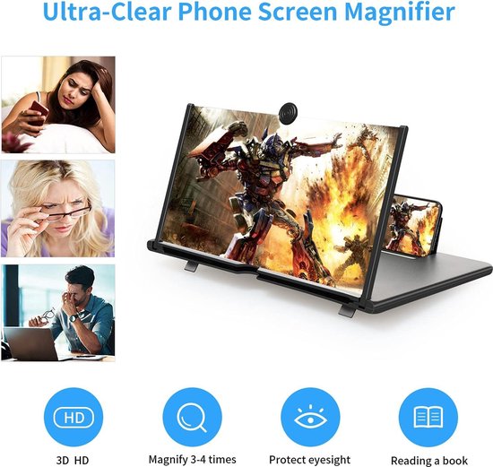 Loupe D'écran 14 Pouces Pour Smartphone | Agrandisseur Pliable Portable, Effet 3D | Pour Regarder Films, Vidéos Plus Confortablement