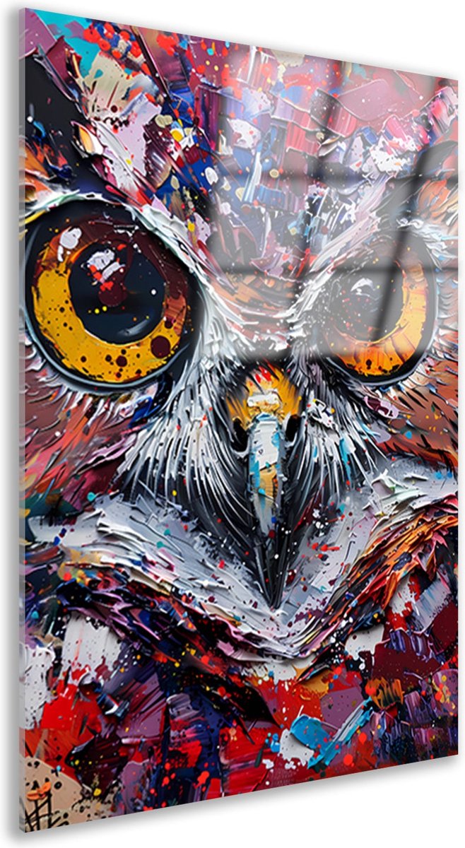 Uil schilderij - Dier schilderij - Schilderijen Verf - Wanddecoratie industrieel - Acrylaat - Slaapkamer wanddecoratie acrylglas 60x90 cm