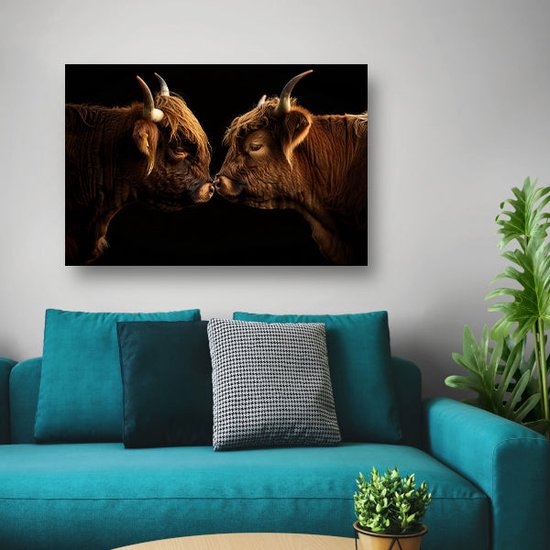 Schotse Hooglanders schilderij - Dieren muurdecoratie - Glas schilderij Koe - Wanddecoratie klassiek - Acrylglas schilderijen - Decoratie muur acrylglas 120x80 cm