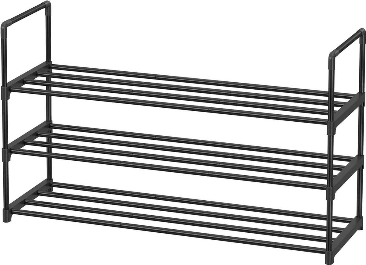 Schoenenkast Metalen 3-plank Schoenenrek Eenvoudig te Monteren Stapelbaar 12 tot 15 Paar Schoenen Voor Kast Ingang Zwart LSA303B02