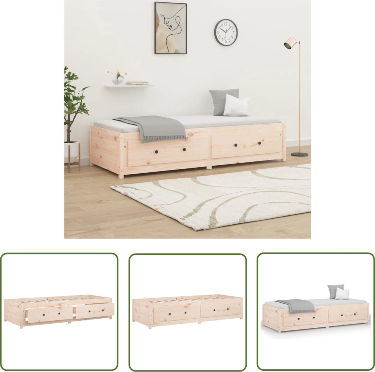 The Living Store Massief grenen Slaapbank - 195.5 x 80.5 x 44 cm - Opbergfunctie