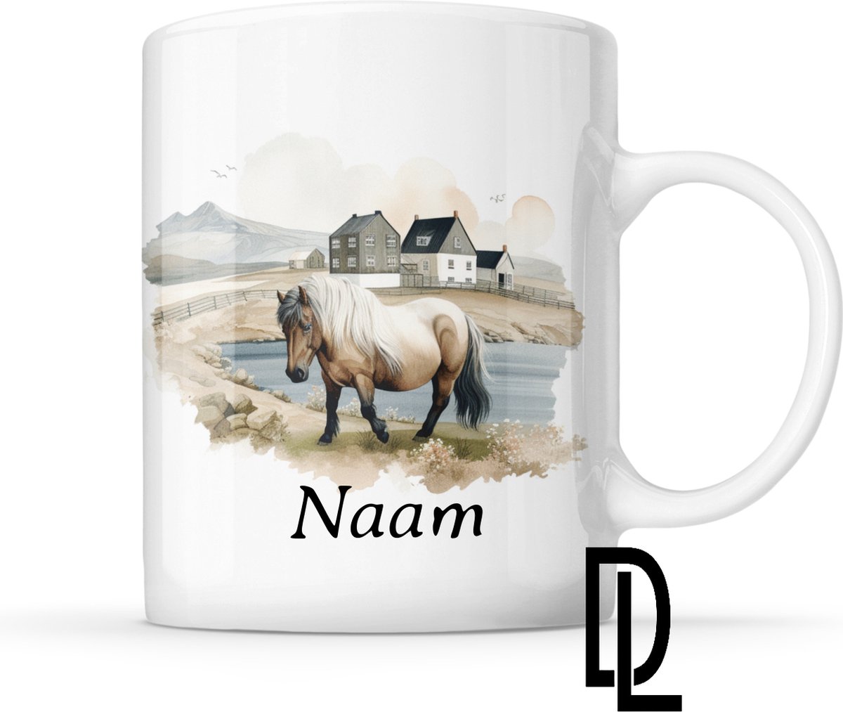 Mok met ijslandse paard