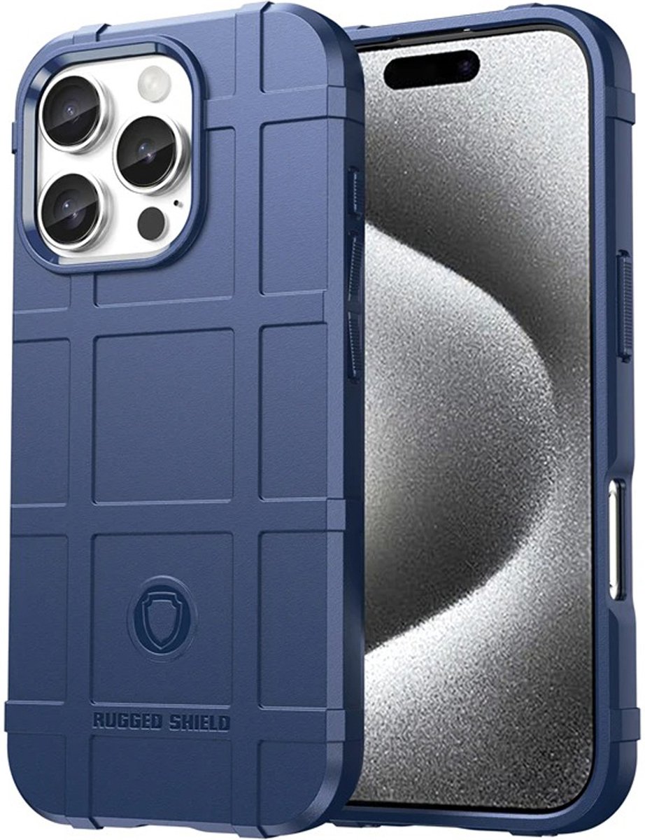 MobyDefend Hoesje - Geschikt voor iPhone 16 Pro - Rugged Shield TPU Backcover - Blauw