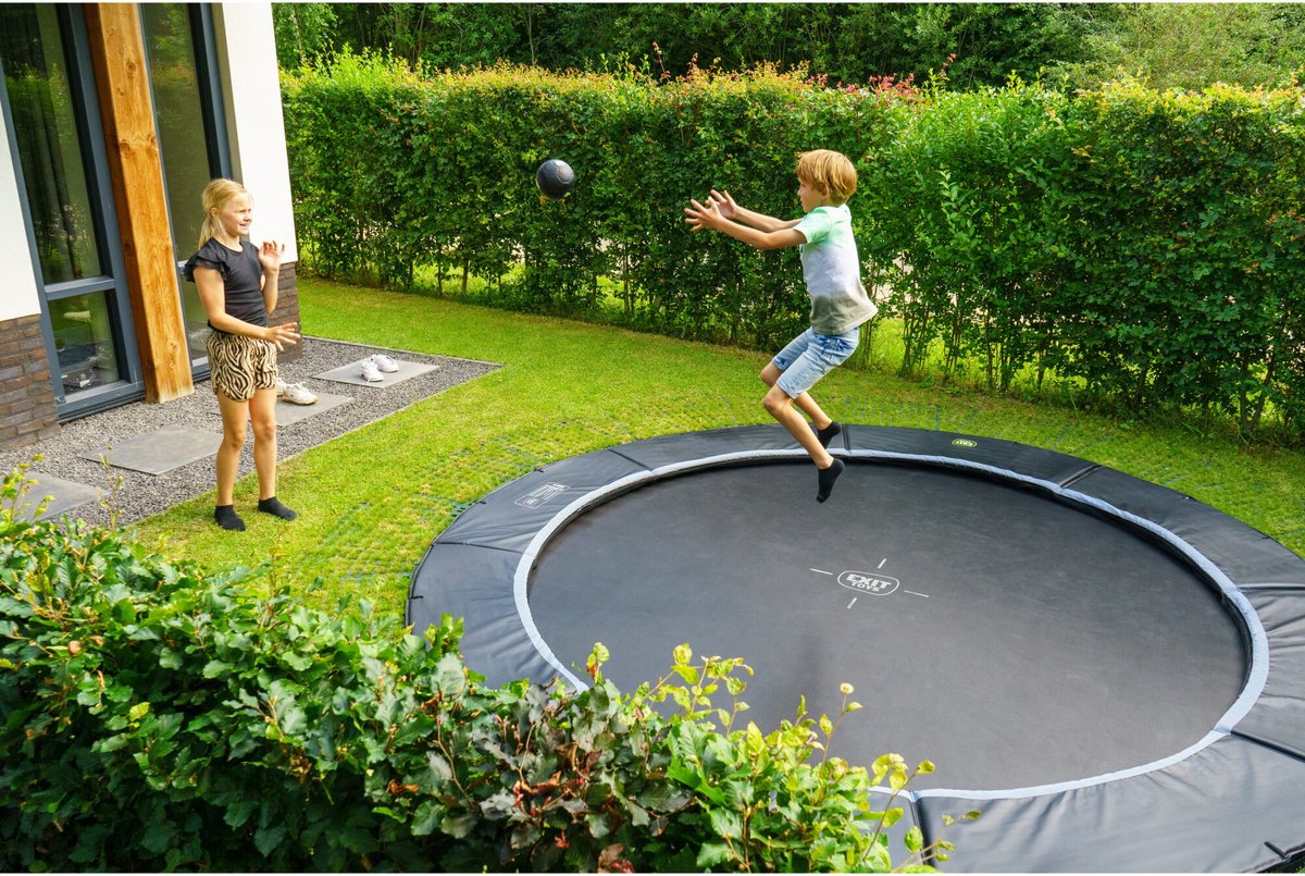 EXIT Dynamic groundlevel trampoline ø366cm met Freezone veiligheidstegels - zwart