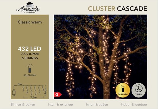 Anna's Collection Cascade clusterverlichting - 432 led lampjes - extra warm wit - 750 cm