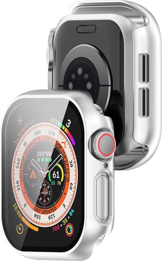Strap-it Hard case hoesje met screen protector glas - geschikt voor Apple Watch Series 10/11 - 46mm (zilver)