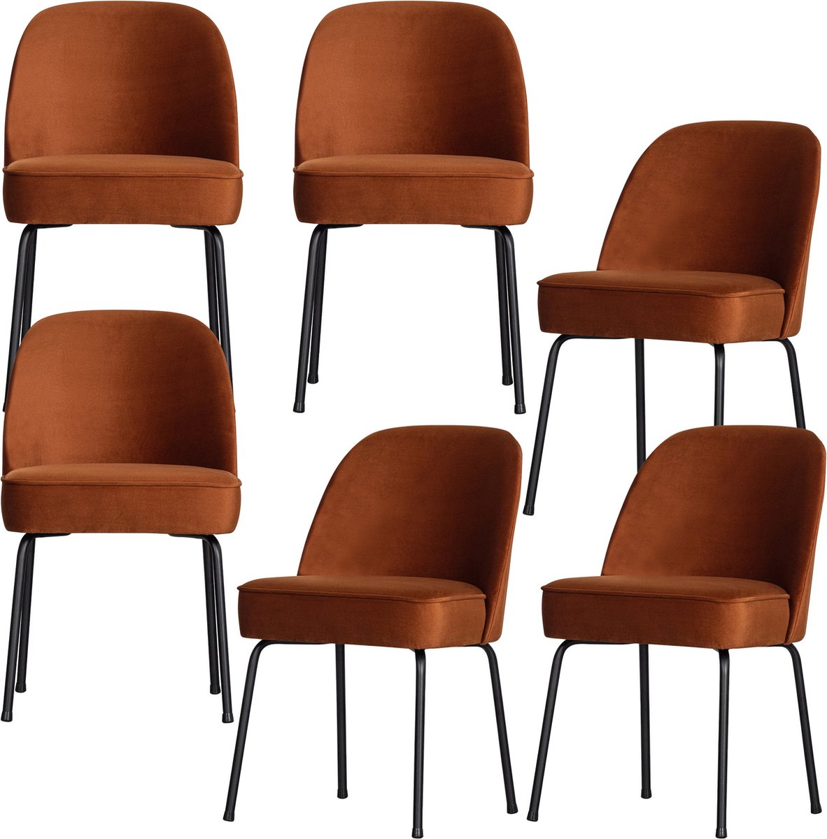 WOOOD Vogue Eetkamerstoelen - Fluweel - Roest - Set van 6 rust
