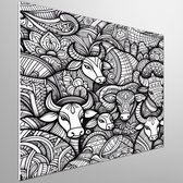 Line art koeien schilderij | Abstracte veldslag: een levendige verkenning van lijn en kudde | Kunst - 75x75 centimeter op Forex | Foto op Forex
