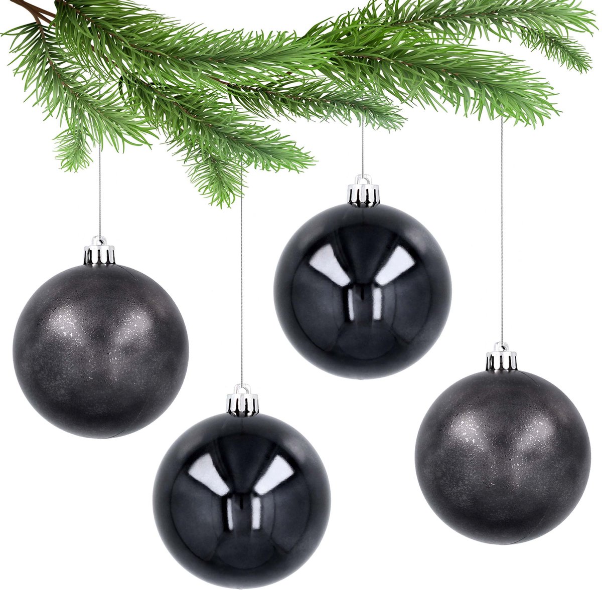 Antraciet kerstballen, kerstballen set, kerstboom ornamenten 8cm, 4 stuks