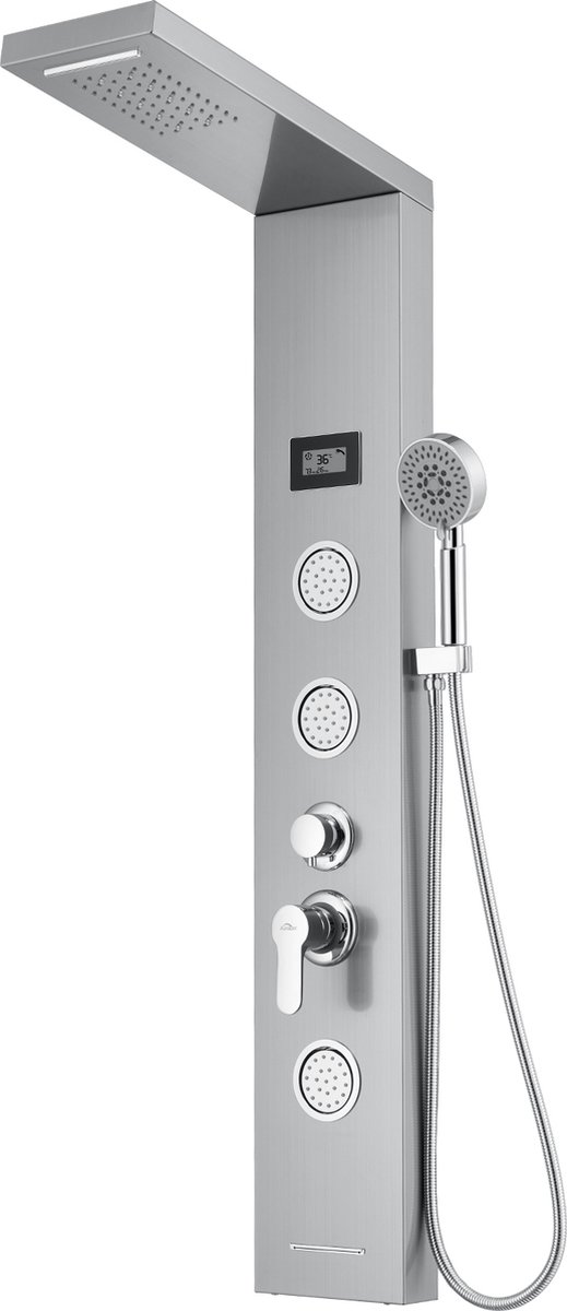Auralum Max Douchepaneel - RVS Douchekolom - LED Systeem - 5-functie Regendouche - Digitaal Display - Spa Jets - Douche Combinatie Set - Waterbesparend - Waterbesparend - Doucheset