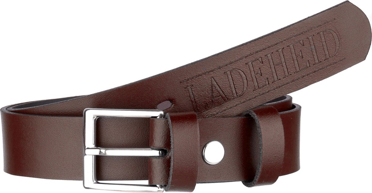 Ladeheid Kinderriem – Riem - Jongens - Broekriem - Verstelbaar - Leer – Bruin/Logo-2 – 60 cm LA-EL-KIDS