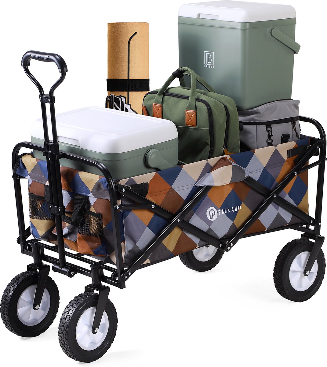 Packaway Opvouwbare Bolderkar van Wasbaar Polyester tot 70KG – 98 x 53 cm – Blokken Patroon