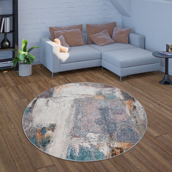 Paco Home vloerkleed voor binnen en buiten, laagpolig voor balkon terras, used-look kleurrijk, Maat:140x200 cm