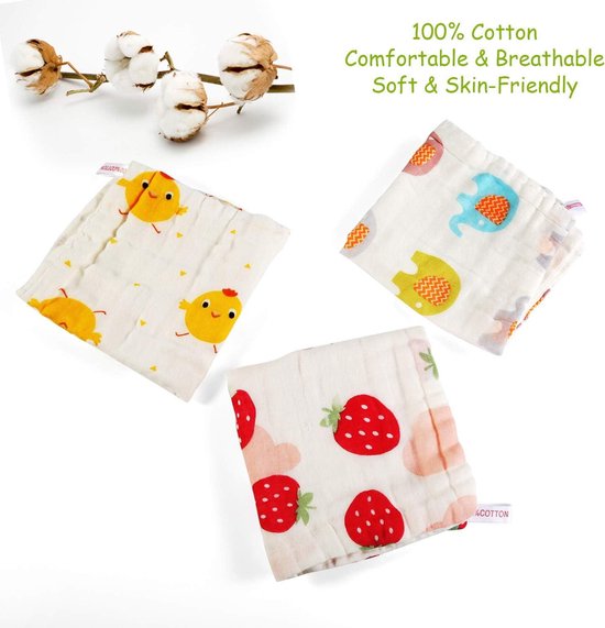 BelleStyle Muslin Washcloths Baby Towels Natural Organic Cotton - Soft Newborn Baby Towel Sensitive Skin - 10 Pieces hydrofiele washandjes — afbeelding 4
