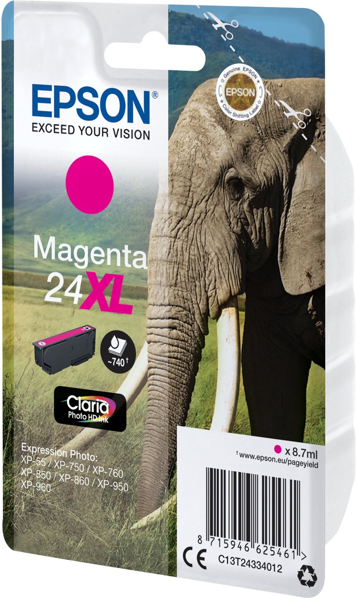 Epson Elephant singlepack magenta 24XL Claria Photo HD inkt