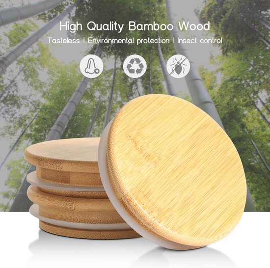 Lot de 3 bocaux de conservation avec Ring en silicone et couvercles en Bamboo 1500 ml x 2/2100 ml – Récipients de Kitchen en verre Air pour céréales – Jam , pâtes, spagti, grains de Coffee , cookies, collations, pot de farine