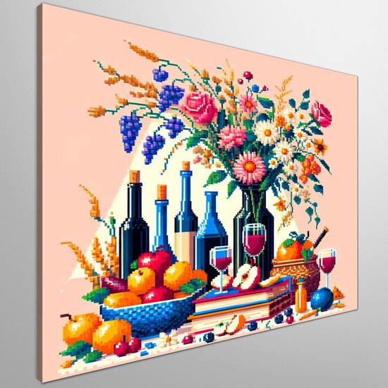 Pixel art stilleven schilderij | Digitale meesterwerk: Verfijnd stilleven van pixels en kunstwerkenceffect | Kunst - 60x60 centimeter op Dibond | Foto op Dibond