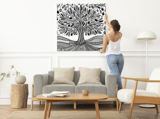 Doodle olijfboom schilderij | Olea doodle: een kunstwerk dat de olijfboom tot leven brengt | Kunst - 20x20 centimeter op Dibond | Foto op Dibond