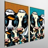 Pop art koeien schilderij | Bonte boerderijen: een levendige ode aan de Pop Art KOEien | Kunst - 100x100 centimeter op Canvas | Foto op Canvas