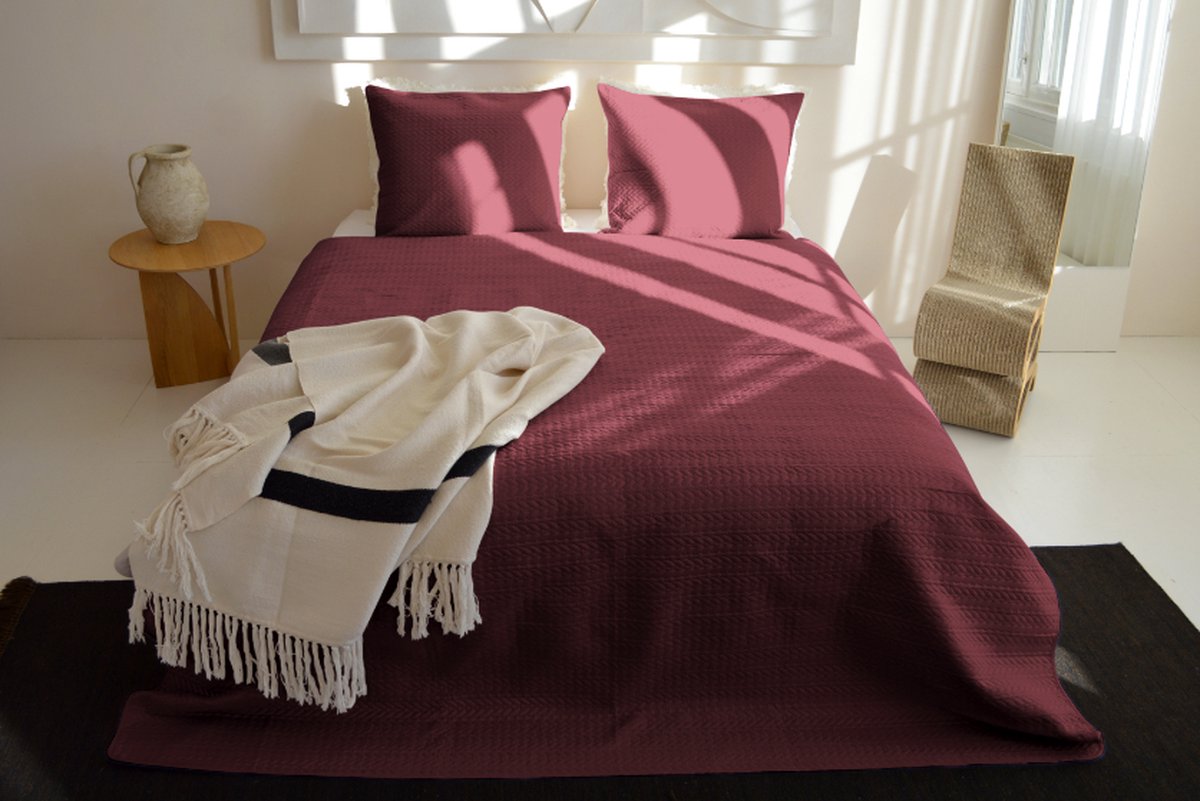 Zydante Home® Bedsprei Incl. 2 Hoezen -Bordeaux Rood Rope - 220x240 cm + 2 * 60x70 cm