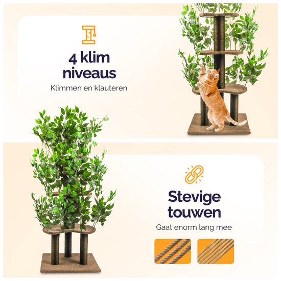 Kattenboom met 4 klimniveaus en stevige touwen.