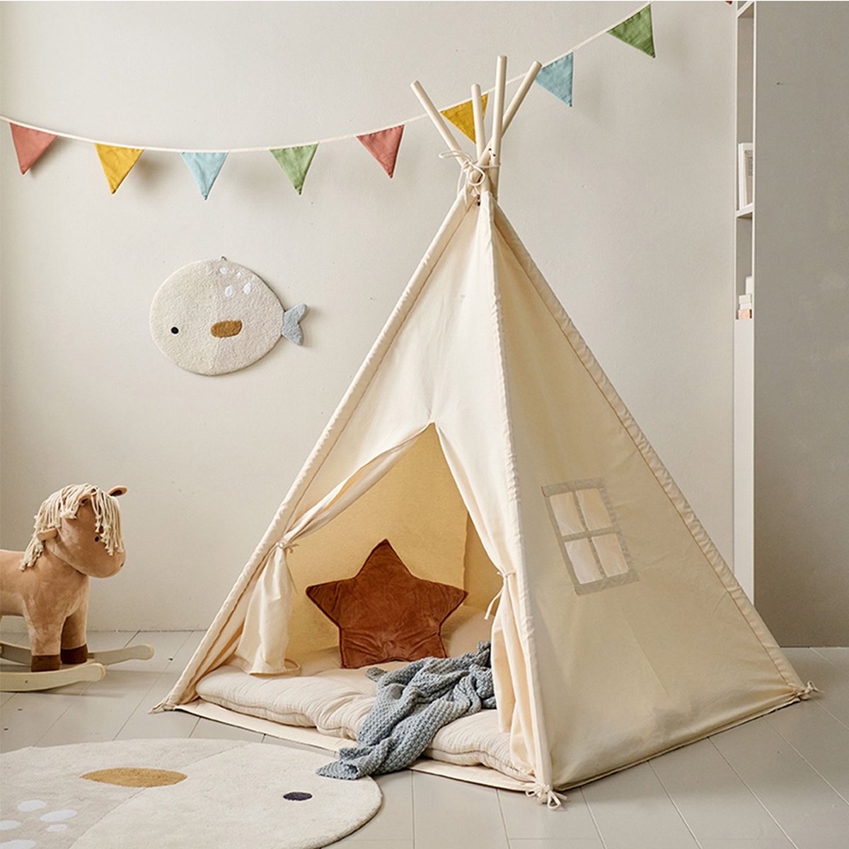 Petite Amélie Speeltent Off-White - Wigwam met dunne Vloerbodem - Tipi voor Kinderen 100 % Katoen - Creëer een Magische Speelplek