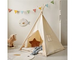 foto van Petite Amélie Speeltent Été – Wigwam met dunne vloerbodem – Tipi 100% katoen – Wasbaar op 30° – Extra veilig & licht door afgeschermd raam