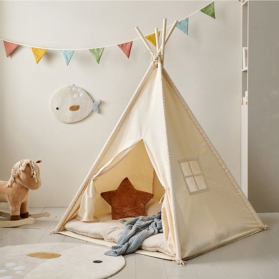 Petite Amélie Speeltent Off-White - Wigwam met dunne Vloerbodem - Tipi voor Kinderen 100 % Katoen - Creëer een Magische Speelplek