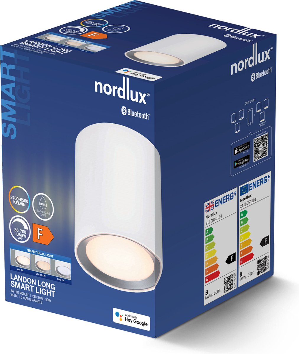 Nordlux Landon long-smart-2700 6500K-IP44-blanc