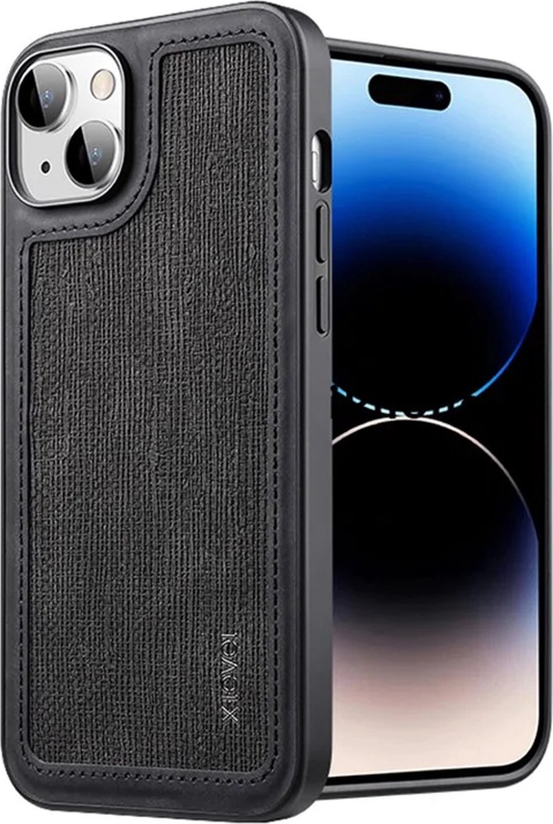 X-Level – PU Leather Coated PC+TPU – iPhone 15 – Backcover – hoesje – Zwart
