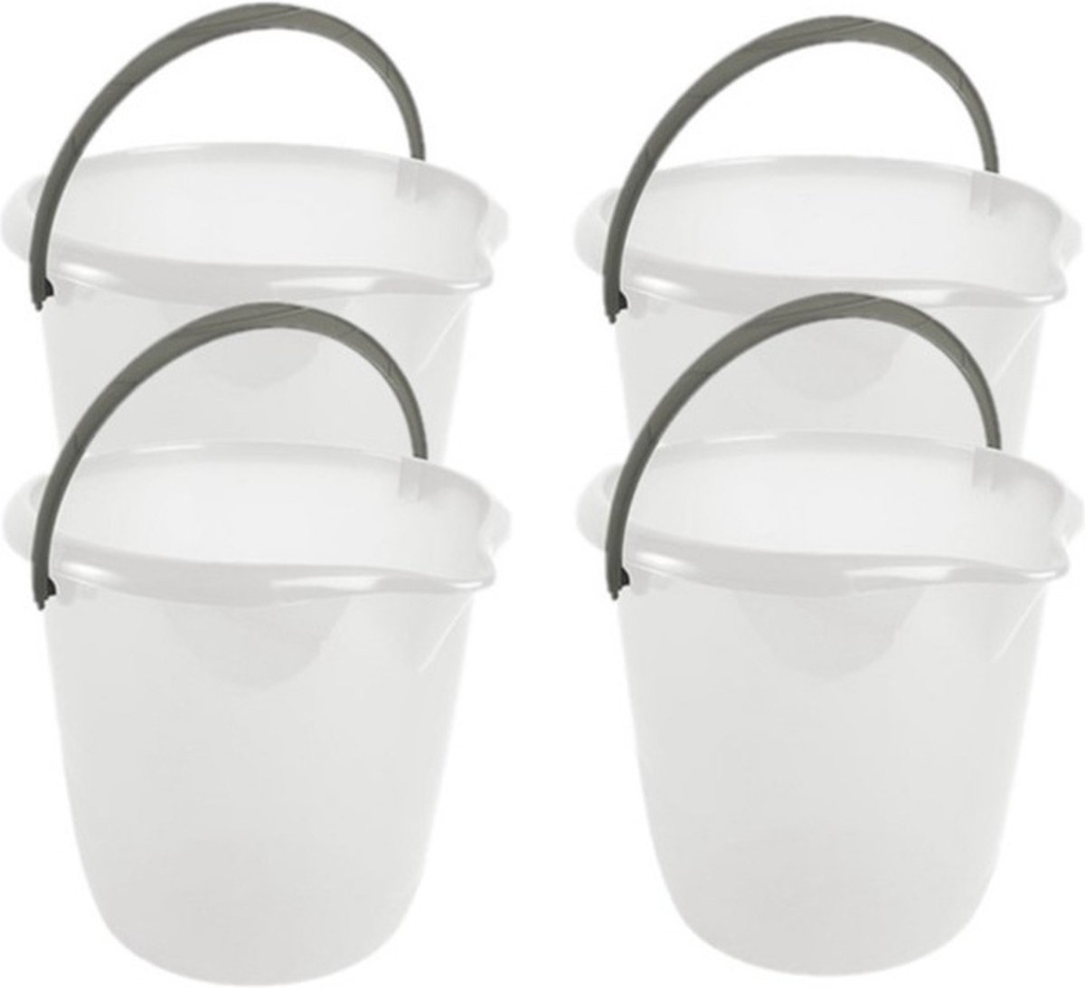 Hega Hogar Emmer - 4x stuks - wit - kunststof - met handvat - 10 liter - 28 x 26 cm