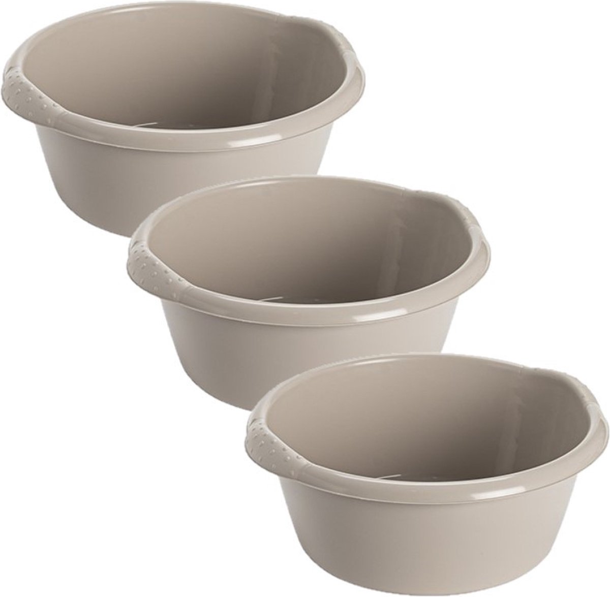 3x stuks kunststof plastic afwas teiltje/afwasbak rond 10 liter zacht beige - Diameter 38 cm x Hoogte 16 cm - Schoonmaak/huishouden