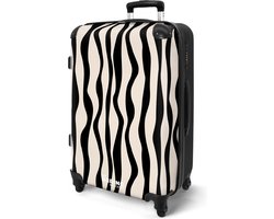 NoBoringSuitcases.com NoBoringSuitcases.com® - Koffer groot - Rolkoffer lichtgewicht - Beige met zwart golvende lijnen - Reiskoffer met 4 wielen - Ruimbagage middelgroot