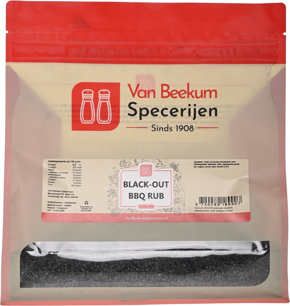 Goedkoopste Van Beekum Specerijen - Black-Out BBQ Rub - 1 kilo (hersluitbare stazak