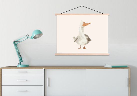 Posterhanger incl. Poster 60x45 cm - Schoolplaat - Gans - Eend - Boerderij - Dieren - Textielposter - Blanke latten