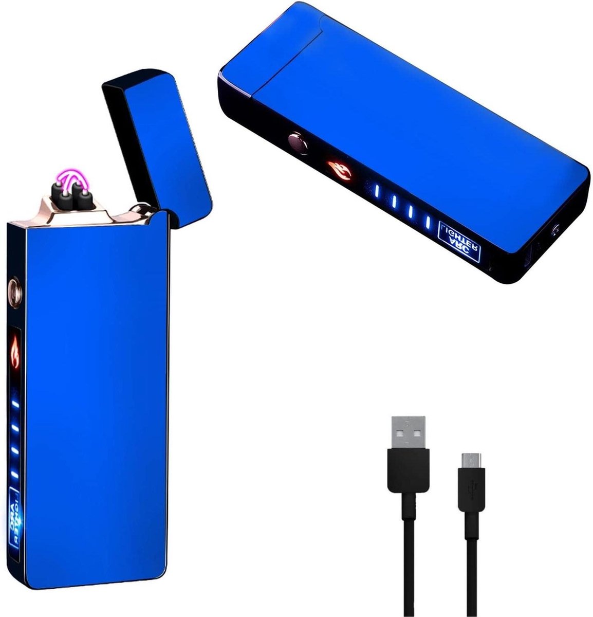 Dubbele Boog Elektrische Aansteker PVD Coating USB Oplaadbaar Blauw