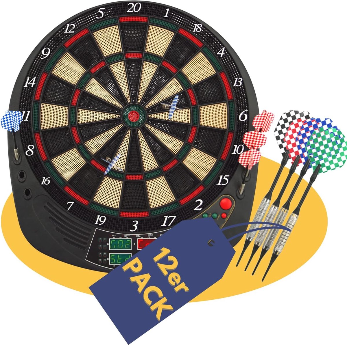 Dartset met 12 Dartpijlen en Elektronisch Dartbord voor 16 Spelers
