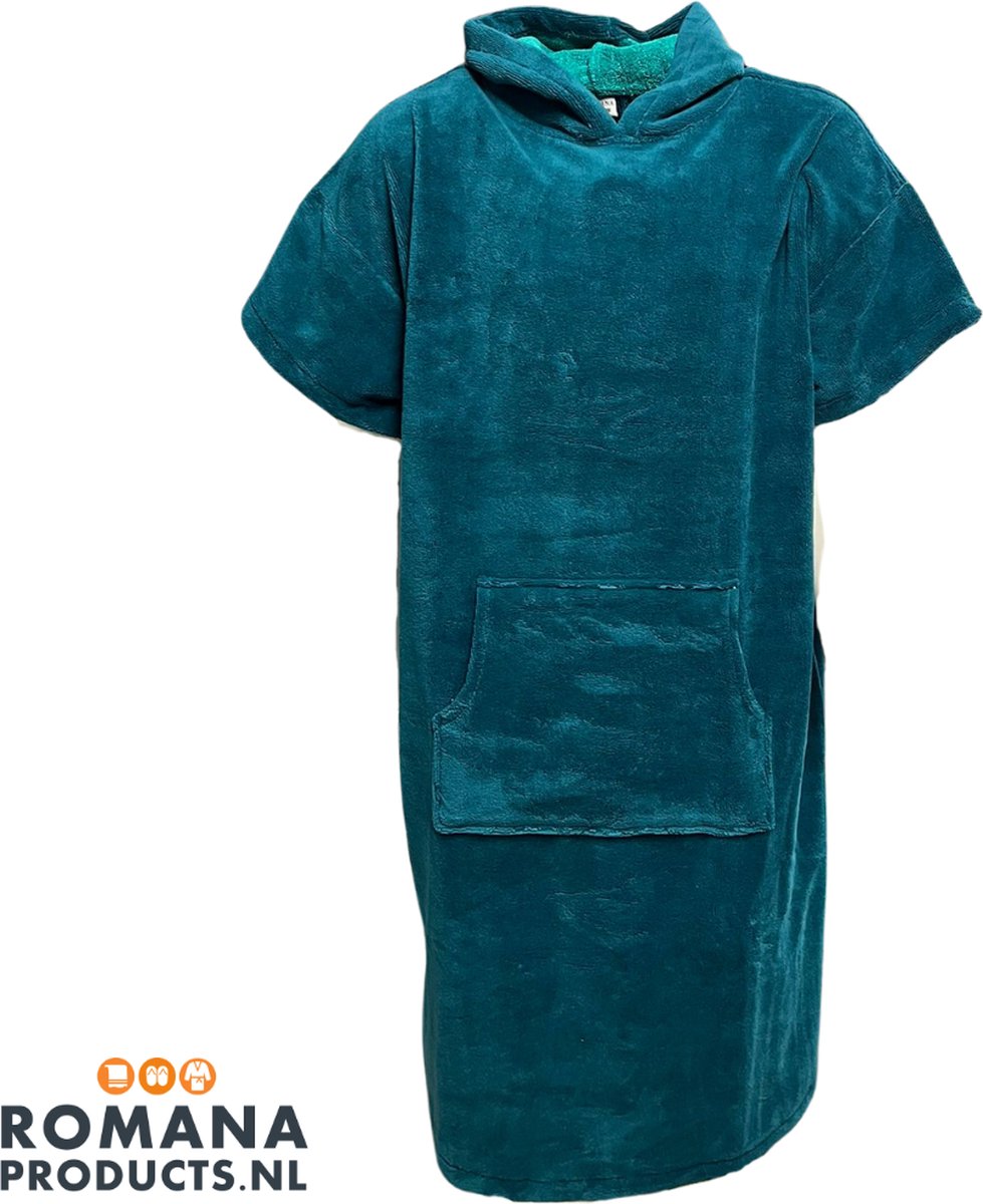 Romana Products Unisex Poncho - Badponcho - Surfponcho - Modieuze Poncho Velvet - Petrol - Maat L/XL