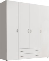 Kledingkast Baarlo - 160x176x52 cm (BxHxD) - Wit - Draaideurkast - 4 planken, 2 roedes & 2 lades - Garderobekast - Opbergkast