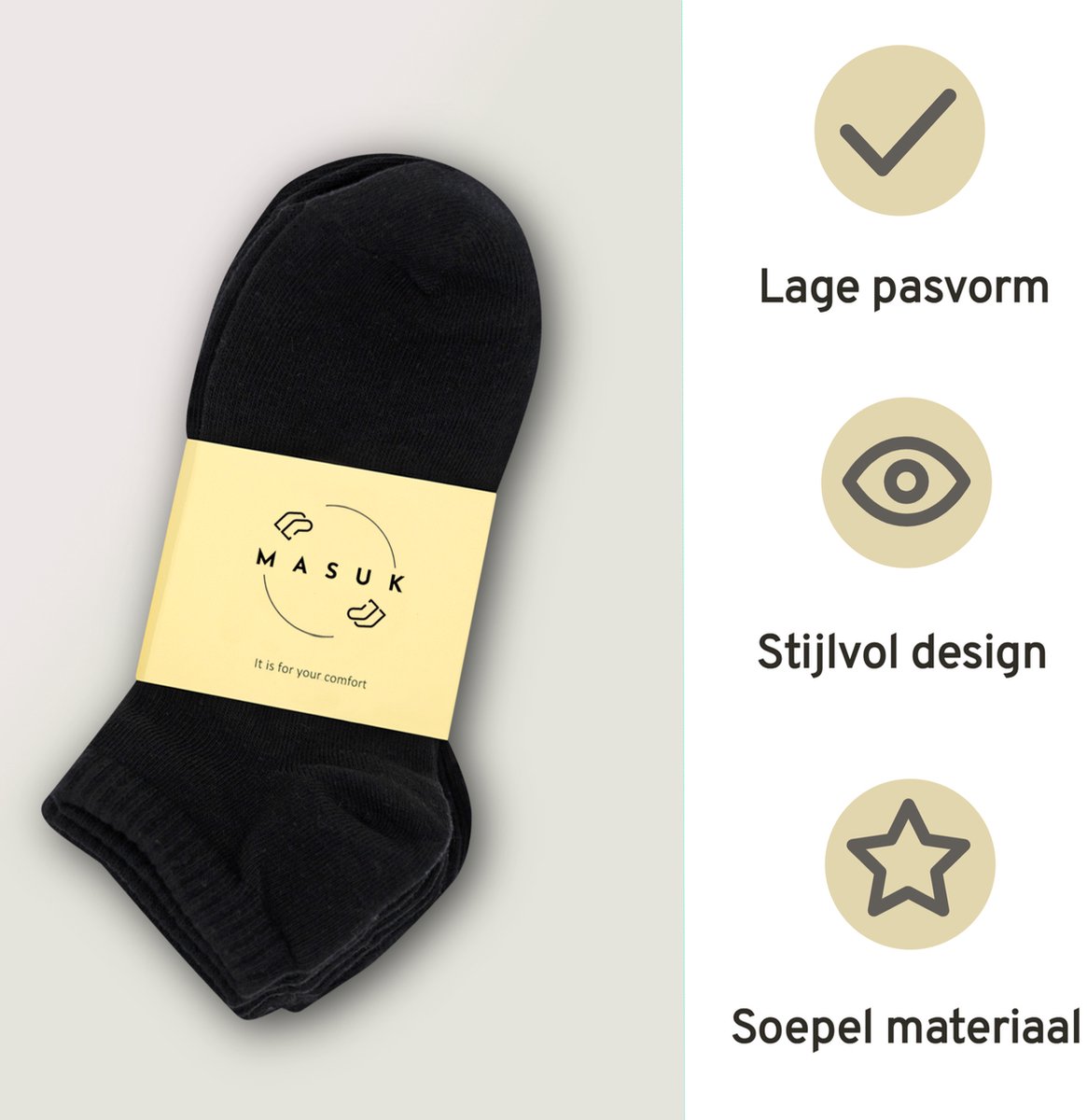 MASUK Anti-Blaar Enkelsokken (6 Paar) – Comfortabel & Ademend – Zwart – Unisex — cadeau in Cadeau-ideeën - foto 6