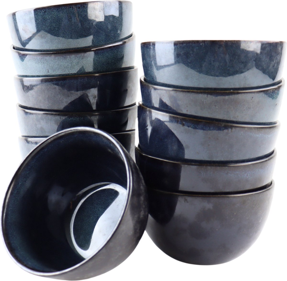 OTIX Soepkommen - zonder Oor - Set van 12 - Schaaltjes - 600ml - Blauw - Aardewerk - EBONY