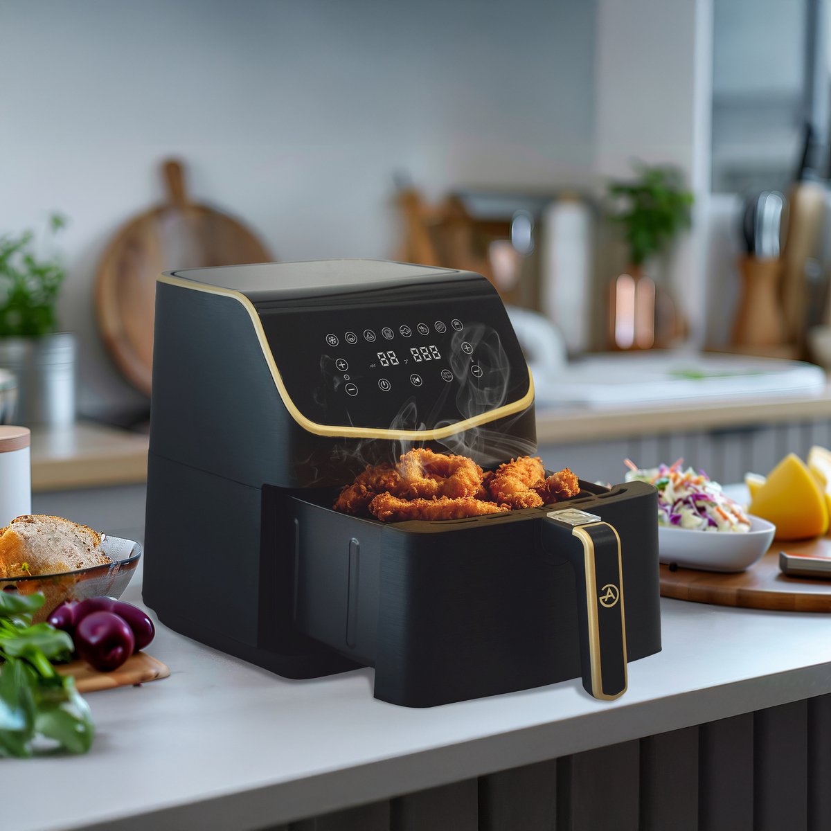 AG Airfryer XXL Premium- Luchtfriteuse - Anti-aanbak - Tot 8 personen- Uitneembare Bak - Vaatwasserbestendig - Met Receptenboek - Extreem Stil- Snelkooktechnologie - Digitaal Display - Tot 200°C - 8 Voorgeprogrammeerde standen. 5.5L Zwart — afbeelding 7