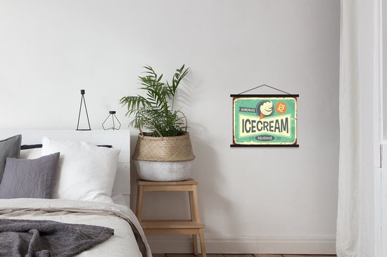 Porte-affiche avec affiche - Affiche scolaire - Glace - Vintage - Assiette - Citation - 40x30 cm - Lattes noires
