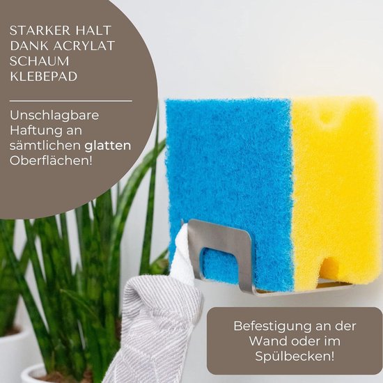 FuninCrea Sponshouder, waterdichte keukenspoelbakhouder, zelfklevende duurzame sponshaak van roestvrij staal, keukenaccessoires voor sponsafvoer en keukenopslag (zilver