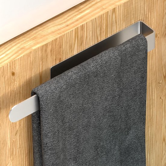 Lannvan Handdoekhouder zonder boren, uittrekbaar, 37-70 cm, roestvrij staal, voor badkamer, keuken, 2 installatiemethoden, zilver