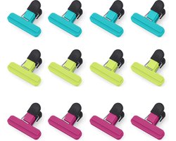12 stuks kleine sluitklemmen, kunststof voedselklemmen, zakclips, voedselzakclips, vershouden chipclips, zakclips voor geopende snackzakken, koffie en midden van het leven (7,7 x 6,5 cm)