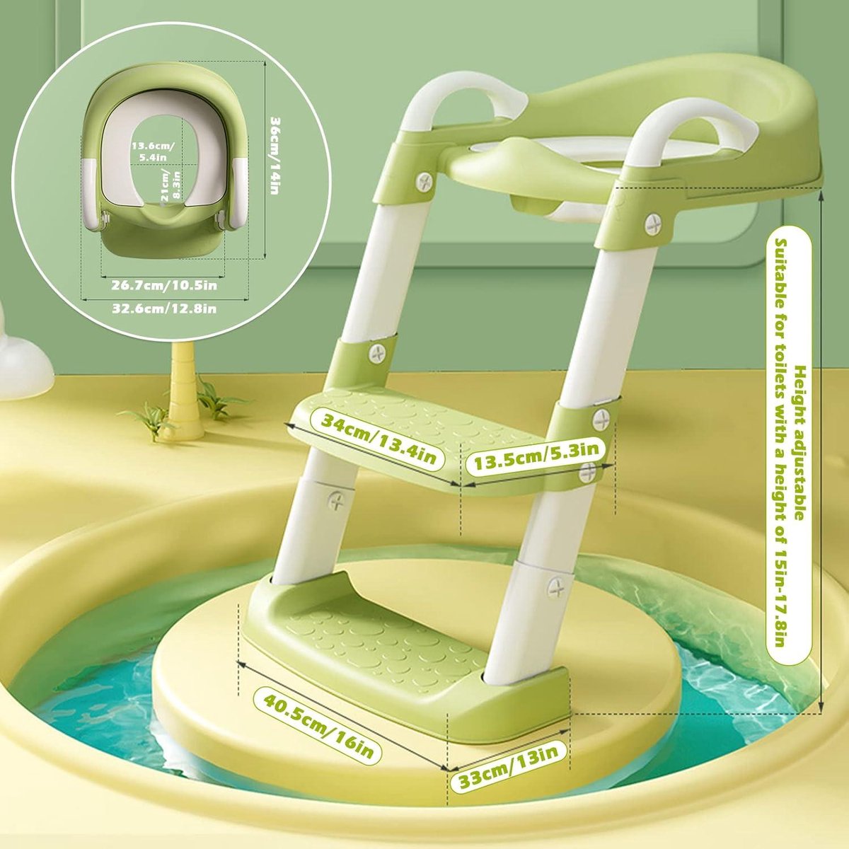 Toilettrainer voor peuters met opstapje – Kinder WC-bril met ladder – Opvouwbare toiletverkleiner met antislip en handgrepen – Potje met trapje