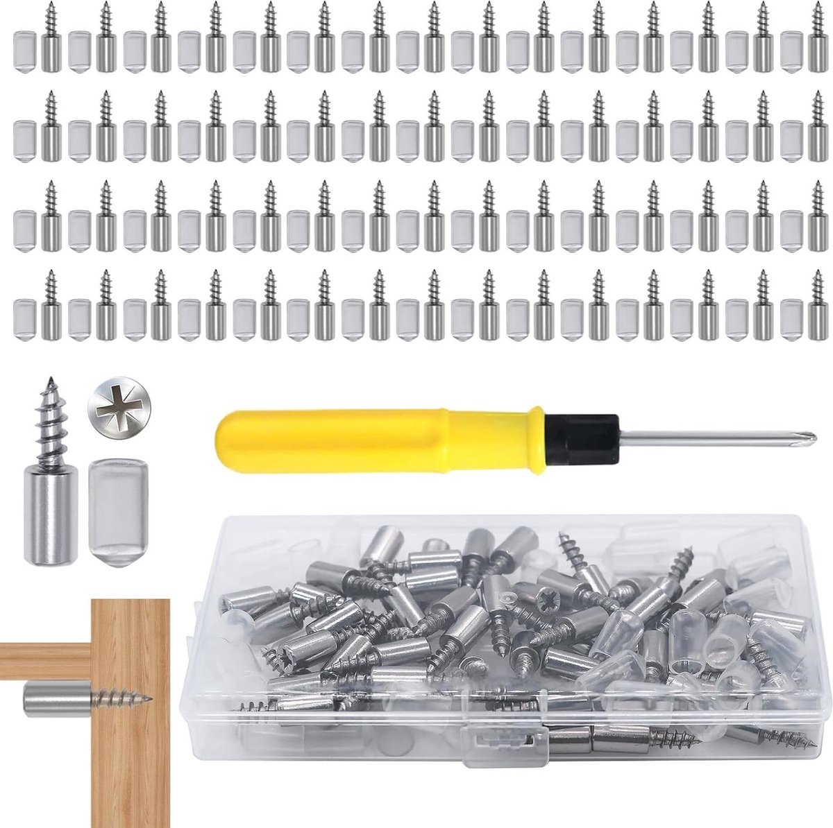 60 stuks plankdragers Ø 75 mm met rubberen bescherming - plankpennen inlegplankhouder voor meubels-kasten-keukenkast - inclusief box en schroevendraaier kastdragers